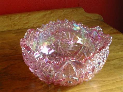 Oval Footed Centerpiece Bowl - Pink Peach - 1970s (99) 25. . Pink carnival glass bowl